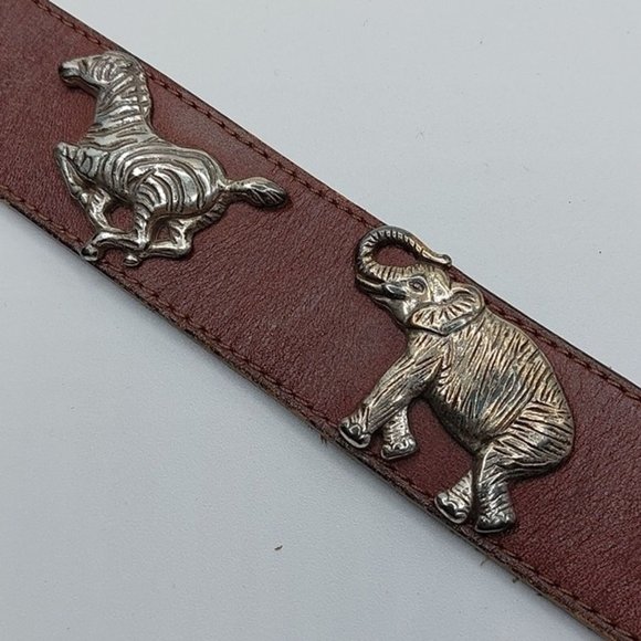 Brighton Honest Leather Concho Belt Size 28 Animal Zebra Elephant Tiger Bear - Picture 7 of 9